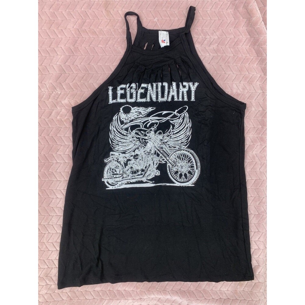 Liberty Wear Women's Embellished Ghost Rider Cut Sleeveless Tank Top 2XL Black